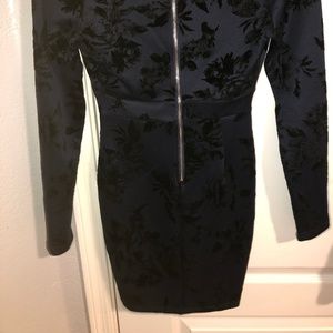 Windsor blue mini dress with black velvet flowers